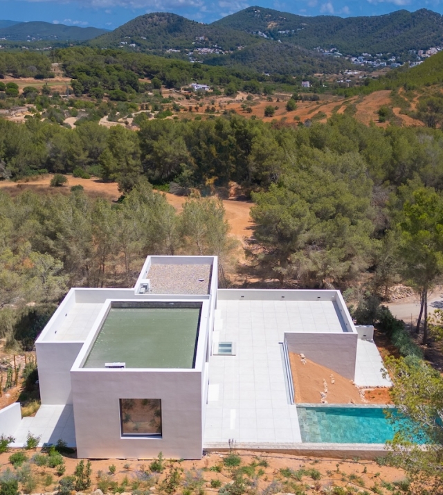 Resa Estates Ibiza for sale newbuilt villa Roca Llisa luxury elevator air photo.jpg
